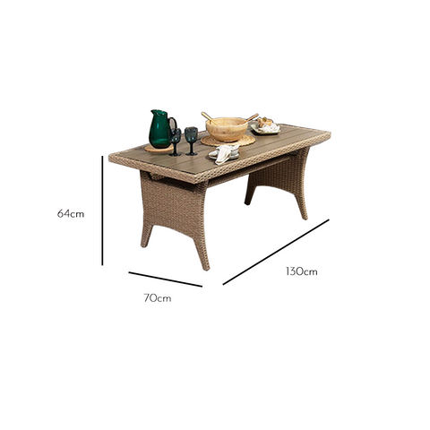 Table sizing: 64cm high, 130cm wide, 70cm deep