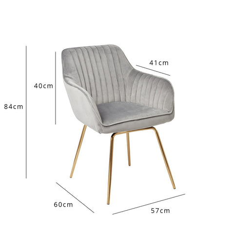 Darcy swivel chair - velvet - grey and gold - Laura James