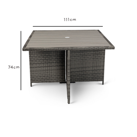 8 Seater Rattan Cube Outdoor Dining Set with Grey Parasol - Grey Weave Polywood Top